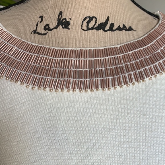 Boden Sweater Jeweled Pearl Collar Rose And Cream Sz 6 - Picture 4 of 12
